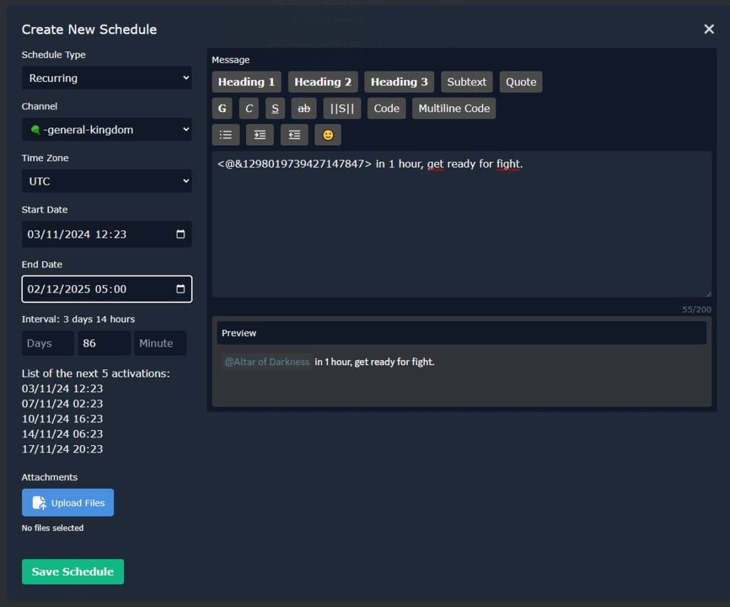 use case create schedule web dashboard