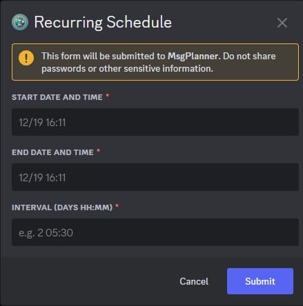 Schedule Discord messages: Recurring schedule discord app mask